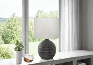 Lighting, 16"H, Black Resin, Ivory / Cream Shade, Contemporary Lighting, 16"H, Black Resin, Ivory / Cream Shade, Contemporary