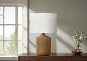 Lighting, 23"H, Table Lamp, Brown Rattan, Beige Shade, Modern Lighting, 23"H, Table Lamp, Brown Rattan, Beige Shade, Modern