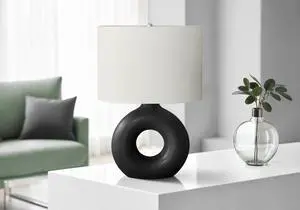 Lighting, 24"H, Table Lamp, Black Ceramic, Ivory / Cream Shade, Contemporary, Modern Lighting, 24"H, Table Lamp, Black Ceramic, Ivory / Cream Shade, Contemporary, Modern