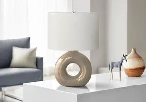 Lighting, 24"H, Table Lamp, Brown Ceramic, Ivory / Cream Shade, Contemporary, Modern Lighting, 24"H, Table Lamp, Brown Ceramic, Ivory / Cream Shade, Contemporary, Modern