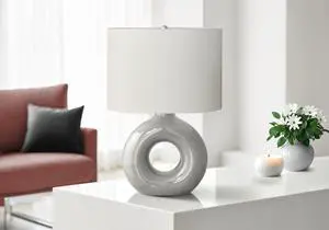 Lighting, 24"H, Table Lamp, Grey Ceramic, Ivory / Cream Shade, Contemporary, Modern Lighting, 24"H, Table Lamp, Grey Ceramic, Ivory / Cream Shade, Contemporary, Modern