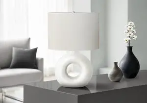Lighting, 24"H, Table Lamp, White Ceramic, Ivory / Cream Shade, Contemporary, Modern Lighting, 24"H, Table Lamp, White Ceramic, Ivory / Cream Shade, Contemporary, Modern