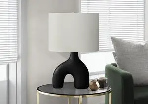 Lighting, 25"H, Table Lamp, Black Ceramic, Ivory / Cream Shade, Contemporary, Modern Lighting, 25"H, Table Lamp, Black Ceramic, Ivory / Cream Shade, Contemporary, Modern