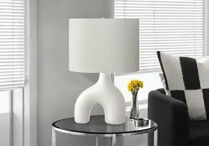 Lighting, 25"H, Table Lamp, White Ceramic, Ivory / Cream Shade, Contemporary, Modern Lighting, 25"H, Table Lamp, White Ceramic, Ivory / Cream Shade, Contemporary, Modern