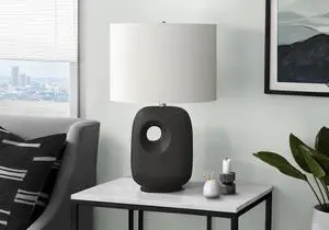 Lighting, 26"H, Table Lamp, Black Ceramic, Ivory / Cream Shade, Contemporary, Modern Lighting, 26"H, Table Lamp, Black Ceramic, Ivory / Cream Shade, Contemporary, Modern