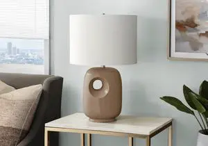 Lighting, 26"H, Table Lamp, Brown Ceramic, Ivory / Cream Shade, Contemporary, Modern Lighting, 26"H, Table Lamp, Brown Ceramic, Ivory / Cream Shade, Contemporary, Modern
