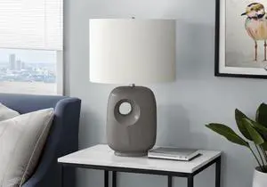 Lighting, 26"H, Table Lamp, Dark Grey Ceramic, Ivory / Cream Shade, Contemporary Lighting, 26"H, Table Lamp, Dark Grey Ceramic, Ivory / Cream Shade, Contemporary