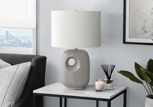 Lighting, 26"H, Table Lamp, Grey Ceramic, Ivory / Cream Shade, Contemporary, Modern Lighting, 26"H, Table Lamp, Grey Ceramic, Ivory / Cream Shade, Contemporary, Modern
