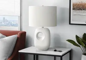 Lighting, 26"H, Table Lamp, White Ceramic, Ivory / Cream Shade, Contemporary, Modern Lighting, 26"H, Table Lamp, White Ceramic, Ivory / Cream Shade, Contemporary, Modern