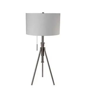 Vintage Look 1Pc Floor Lamp Brushed Steel Tripod Legs Unique Lamp Pull Switch 32"H Vintage Look 1Pc Floor Lamp Brushed Steel Tripod Legs Unique Lamp Pull Switch 32"H