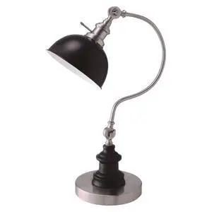 industrial Style 1Pc Table Lamp Stain Nickel Circular Metal Base Curved Stem Lamp industrial Style 1Pc Table Lamp Stain Nickel Circular Metal Base Curved Stem Lamp