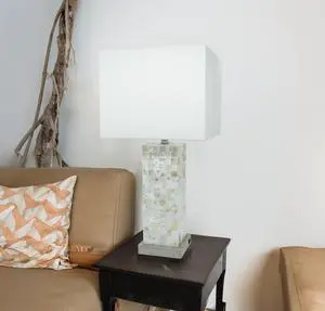 Modern White Chrome-Finished Base Mosaic Pattern 2Pc Table Lamp Soft Diffused Light White Shade Modern White Chrome-Finished Base Mosaic Pattern 2Pc Table Lamp Soft Diffused Light White Shade
