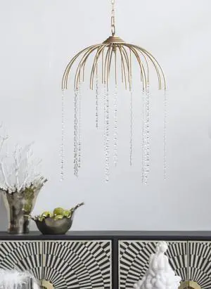 D20x29" Vintage Glamour Gold with Raining Glass Beads Chandelier D20x29" Vintage Glamour Gold with Raining Glass Beads Chandelier