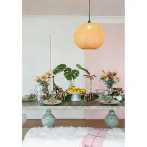 D22x14" Beige Round Bamboo Woven Chandelier D22x14" Beige Round Bamboo Woven Chandelier