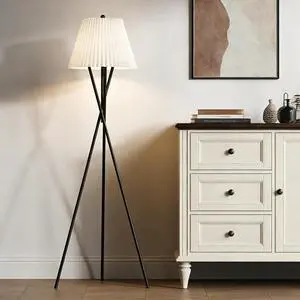 66'' Modern Pleated Fabric Lampshade Floor Lamp, Black Metal Tall Standing Lamps with Foot Switch, Minimalist Tall Pole Light for Bedroom Living Room Reading Office Bedside 66'' Modern Pleated Fabric Lampshade Floor Lamp, Black Metal Tall Standing Lamps with Foot Switch, Minimalist Tall Pole Light for Bedroom Living Room Reading Office Bedside