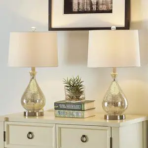 23" Modern Clear Water Glass Table Lamp with White Linen Shade and Polished Nickel Base (Set Of 2) for Bedroom, Office, College Dorm, Coffee Table, Bookcase 23" Modern Clear Water Glass Table Lamp with White Linen Shade and Polished Nickel Base (Set Of 2) for Bedroom, Office, College Dorm, Coffee Table, Bookcase