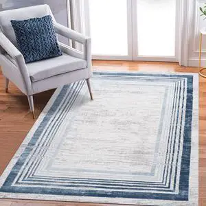 Collection 5X7 Blue/Ivory/Bordered Non-Shedding Living Room Bedroom Dining Home Office Stylish and Stain Resistant Area Rug Collection 5X7 Blue/Ivory/Bordered Non-Shedding Living Room Bedroom Dining Home Office Stylish and Stain Resistant Area Rug