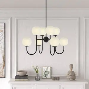 8-Light Sputnik Chandeliers for Kitchen Island, Mid-Century Black Ceiling Light Fixture with Cloud Glass Shades, Matte Black Globe Chandelier for Dining Room, Living Room, Bedroom 8-Light Sputnik Chandeliers for Kitchen Island, Mid-Century Black Ceiling Light Fixture with Cloud Glass Shades, Matte Black Globe Chandelier for Dining Room, Living Room, Bedroom