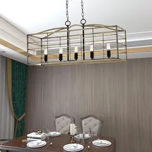 5 Lights Chandelier, Farmhouse Rectangular Pendant Light, Rustic Hanging Light Fixture, Adjustable Chain for Living Room, Dining Room, Kitchen Island, Wood Grain & Black 5 Lights Chandelier, Farmhouse Rectangular Pendant Light, Rustic Hanging Light Fixture, Adjustable Chain for Living Room, Dining Room, Kitchen Island, Wood Grain & Black