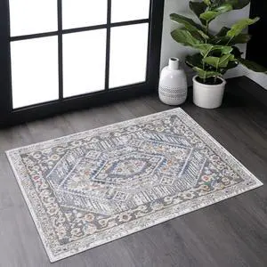 Collection 2X3 Blue/Cream/Bordered Non-Shedding Living Room Bedroom Dining Home Office Stylish and Stain Resistant Area Rug Collection 2X3 Blue/Cream/Bordered Non-Shedding Living Room Bedroom Dining Home Office Stylish and Stain Resistant Area Rug