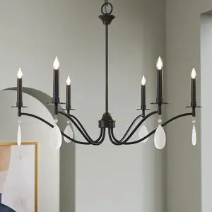 Black Chandelier, 6-Light Rustic Candelabra Chandeliers for Living Room, Lighting Fixtures Hanging with Crystal Teardrop, Metal Frame Ceiling Fixture for Dining Room, Foyer, Office, Bar, Island Black Chandelier, 6-Light Rustic Candelabra Chandeliers for Living Room, Lighting Fixtures Hanging with Crystal Teardrop, Metal Frame Ceiling Fixture for Dining Room, Foyer, Office, Bar, Island