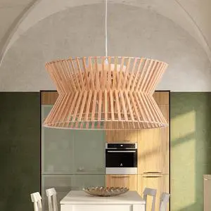 Wooden Color Chandelier, 17.7'' Pendant Light Fixture with Boho Wicker Shade, 3-Light Wood Farmhouse Ceiling Light for Living Room, Bedroom, Kitchen Island Wooden Color Chandelier, 17.7'' Pendant Light Fixture with Boho Wicker Shade, 3-Light Wood Farmhouse Ceiling Light for Living Room, Bedroom, Kitchen Island