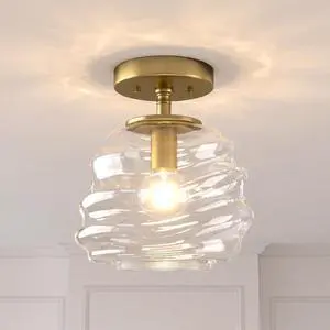 Ceiling Light, 8"x10", Modern Light Fixture with Clear Glass Shade, E26 Gold Base, Mid Century Small Semi Flush Mount Lamp for Entryway, Hallway, Bedroom, Dimmable Ceiling Light, 8"x10", Modern Light Fixture with Clear Glass Shade, E26 Gold Base, Mid Century Small Semi Flush Mount Lamp for Entryway, Hallway, Bedroom, Dimmable