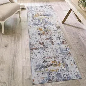 Collection 2X8 Ivory/Blue /Abstract Non-Shedding Living Room Bedroom Dining Home Office Stylish and Stain Resistant Area Rug Collection 2X8 Ivory/Blue /Abstract Non-Shedding Living Room Bedroom Dining Home Office Stylish and Stain Resistant Area Rug