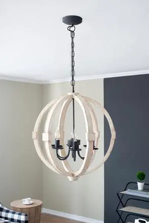 6 - Light Wood Chandelier, Hanging Light Fixture with Adjustable Chain for Kitchen Dining Room Foyer Entryway, Bulb Not included 6 - Light Wood Chandelier, Hanging Light Fixture with Adjustable Chain for Kitchen Dining Room Foyer Entryway, Bulb Not included