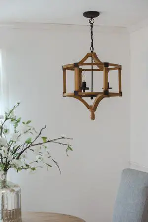 3 - Light Wood Drum Chandelier, Hanging Light Fixture with Adjustable Chain for Kitchen Dining Room Foyer Entryway, Bulb Not included 3 - Light Wood Drum Chandelier, Hanging Light Fixture with Adjustable Chain for Kitchen Dining Room Foyer Entryway, Bulb Not included