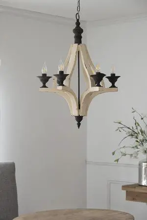 6 - Light Wood Chandelier, Hanging Light Fixture with Adjustable Chain for Kitchen Dining Room Foyer Entryway, Bulb Not included 6 - Light Wood Chandelier, Hanging Light Fixture with Adjustable Chain for Kitchen Dining Room Foyer Entryway, Bulb Not included