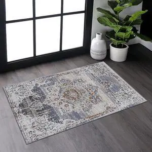 Collection 2X3 Cream/Gold /Medallion Non-Shedding Living Room Bedroom Dining Home Office Stylish and Stain Resistant Area Rug Collection 2X3 Cream/Gold /Medallion Non-Shedding Living Room Bedroom Dining Home Office Stylish and Stain Resistant Area Rug