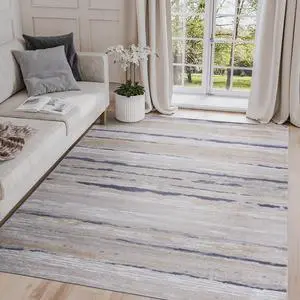 Collection 5X7 Ivory/Blue /Striped Non-Shedding Living Room Bedroom Dining Home Office Stylish and Stain Resistant Area Rug Collection 5X7 Ivory/Blue /Striped Non-Shedding Living Room Bedroom Dining Home Office Stylish and Stain Resistant Area Rug