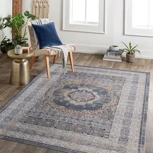 Collection 5X7 Blue/Ivory /Medallion Non-Shedding Living Room Bedroom Dining Home Office Stylish and Stain Resistant Area Rug Collection 5X7 Blue/Ivory /Medallion Non-Shedding Living Room Bedroom Dining Home Office Stylish and Stain Resistant Area Rug