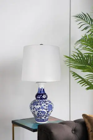 D14x27.6" Blue and White Round Ceramic Vase Lamp D14x27.6" Blue and White Round Ceramic Vase Lamp