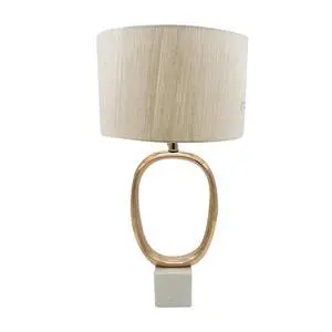 D14x28.5" Oval Shape Cut Out Metal Table Lamp with Cream Linen Shade D14x28.5" Oval Shape Cut Out Metal Table Lamp with Cream Linen Shade