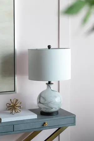 14x14x23" White and Grey Glass Table Lamp 14x14x23" White and Grey Glass Table Lamp