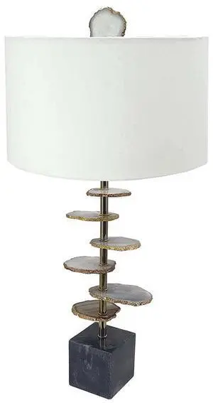 D14x29.5" Smoke Agate-Slice Table Lamp W/ Marble Base D14x29.5" Smoke Agate-Slice Table Lamp W/ Marble Base