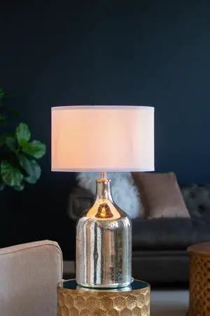 D18x32.2" Silver Round Table Lamp with White Fabric Shade(Lamp Shade Assembly Required) D18x32.2" Silver Round Table Lamp with White Fabric Shade(Lamp Shade Assembly Required)