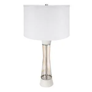 D15x30.2" White and Bronze Marble Table Lamp with Glass Cylinder (Lamp Shade Assembly Required) D15x30.2" White and Bronze Marble Table Lamp with Glass Cylinder (Lamp Shade Assembly Required)