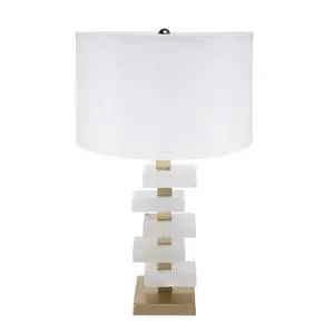 D15x26.7" White and Gold Alabaster Slab Table Lamp (Lamp Shade Assembly Required) D15x26.7" White and Gold Alabaster Slab Table Lamp (Lamp Shade Assembly Required)