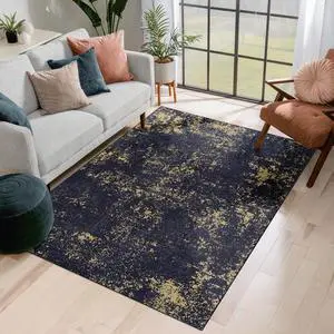 5x8 Area Rug for Bedroom, Washable Rug, Low-Pile, Non-Slip, Non-Shedding, Foldable, Kid&Pet Friendly - Area Rugs for living room, bedroom, kitchen Wedding Gift, (Black/Gold, 5'x8') 5x8 Area Rug for Bedroom, Washable Rug, Low-Pile, Non-Slip, Non-Shedding, Foldable, Kid&Pet Friendly - Area Rugs for living room, bedroom, kitchen Wedding Gift, (Black/Gold, 5'x8')