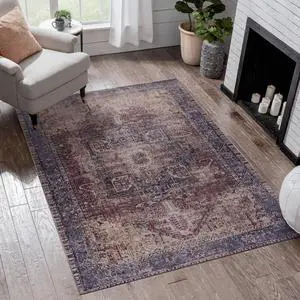 5x8 Area Rugs for Living Room, Washable Rug, Low-Pile, Non-Slip, Non-Shedding, Foldable, Kid & Pet Friendly - Area Rugs for living room, bedroom, kitchen (Burgundy/Blue, 5'x8') 5x8 Area Rugs for Living Room, Washable Rug, Low-Pile, Non-Slip, Non-Shedding, Foldable, Kid & Pet Friendly - Area Rugs for living room, bedroom, kitchen (Burgundy/Blue, 5'x8')