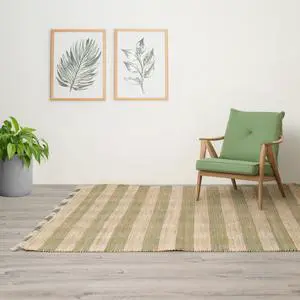 Artisan Hand Woven Jute & Cotton Green Plaid Rug-6X9 ft Artisan Hand Woven Jute & Cotton Green Plaid Rug-6X9 ft