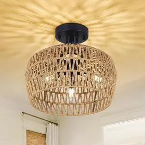 Semi Flush Mount Ceiling Light, Rattan Light Fixture Ceiling Mount with Handmade Wicker Lampshade, 3-Lights Boho Chandelier, Woven Close to Ceiling Light for Bedroom Hallway Living Room Kitchen Semi Flush Mount Ceiling Light, Rattan Light Fixture Ceiling Mount with Handmade Wicker Lampshade, 3-Lights Boho Chandelier, Woven Close to Ceiling Light for Bedroom Hallway Living Room Kitchen