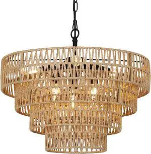Boho Rattan Chandelier, 6-Light Dining Room Light Fixture, Wicker Pendant Lighting with 4-Tier Woven Lampshade, Large Farmhouse Chandeliers for Dining Room Bedroom Kitchen Living Room(20") Boho Rattan Chandelier, 6-Light Dining Room Light Fixture, Wicker Pendant Lighting with 4-Tier Woven Lampshade, Large Farmhouse Chandeliers for Dining Room Bedroom Kitchen Living Room(20")
