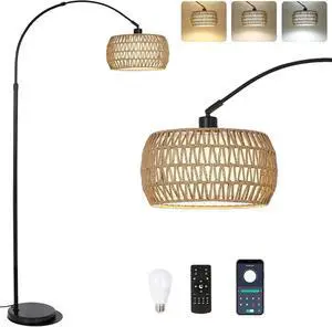 Arc Floor Lamps for Living Room with 3 Color Temperatures, Black Standing Lamp with Remote & Dimmable Led Bulb, Rattan Boho Floor Lamp, Farmhouse Tall Lamp for Bedroom, Over Couch Arched Reading Light Arc Floor Lamps for Living Room with 3 Color Temperatures, Black Standing Lamp with Remote & Dimmable Led Bulb, Rattan Boho Floor Lamp, Farmhouse Tall Lamp for Bedroom, Over Couch Arched Reading Light