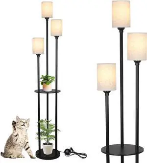 Floor Lamp with Shelves, Modern Floor Lamps for Living Room, 3-Lights Standing Lamp with Linen Shade and Foot Switch, industrial Standing Lamps for Bedroom, Black Tall Table Lamp for Office Floor Lamp with Shelves, Modern Floor Lamps for Living Room, 3-Lights Standing Lamp with Linen Shade and Foot Switch, industrial Standing Lamps for Bedroom, Black Tall Table Lamp for Office