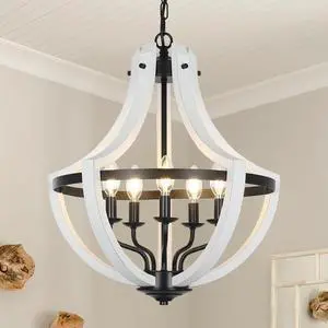 5-Light White Wood Chandeliers 5-Light White Wood Chandeliers