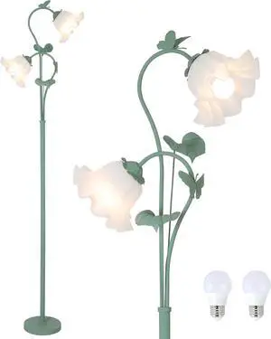 Flower Floor Lamp for Living Room, Vintage Floor Lamp with 2 Led 5W Blubs, Foot Switch, Green Standing Lamp with Acrylic Shade, Unique Floral Tall Lamp for Living Room Bedroom Corner Office Flower Floor Lamp for Living Room, Vintage Floor Lamp with 2 Led 5W Blubs, Foot Switch, Green Standing Lamp with Acrylic Shade, Unique Floral Tall Lamp for Living Room Bedroom Corner Office